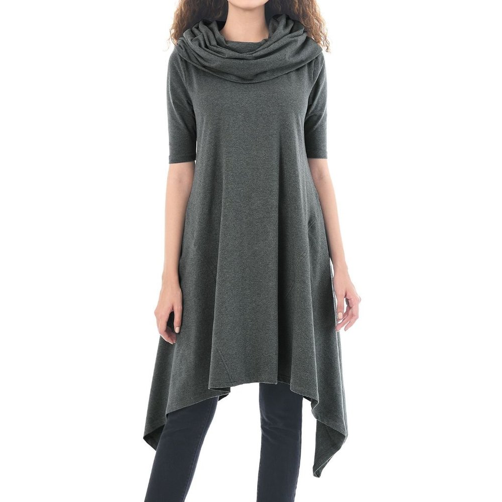 eShakti Cowl Neck Cotton Knit Dress
